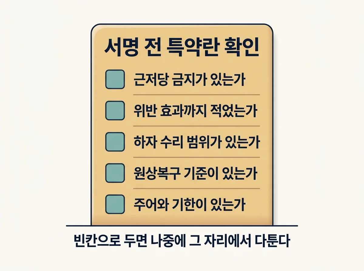 계약서 서명 전 특약란에서 확인할 다섯 가지 항목 체크리스트