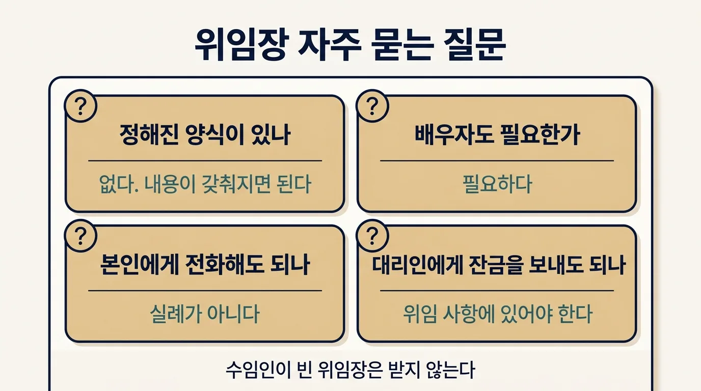 대리인 계약과 위임장에 관한 자주 묻는 질문 네 가지 답변 카드