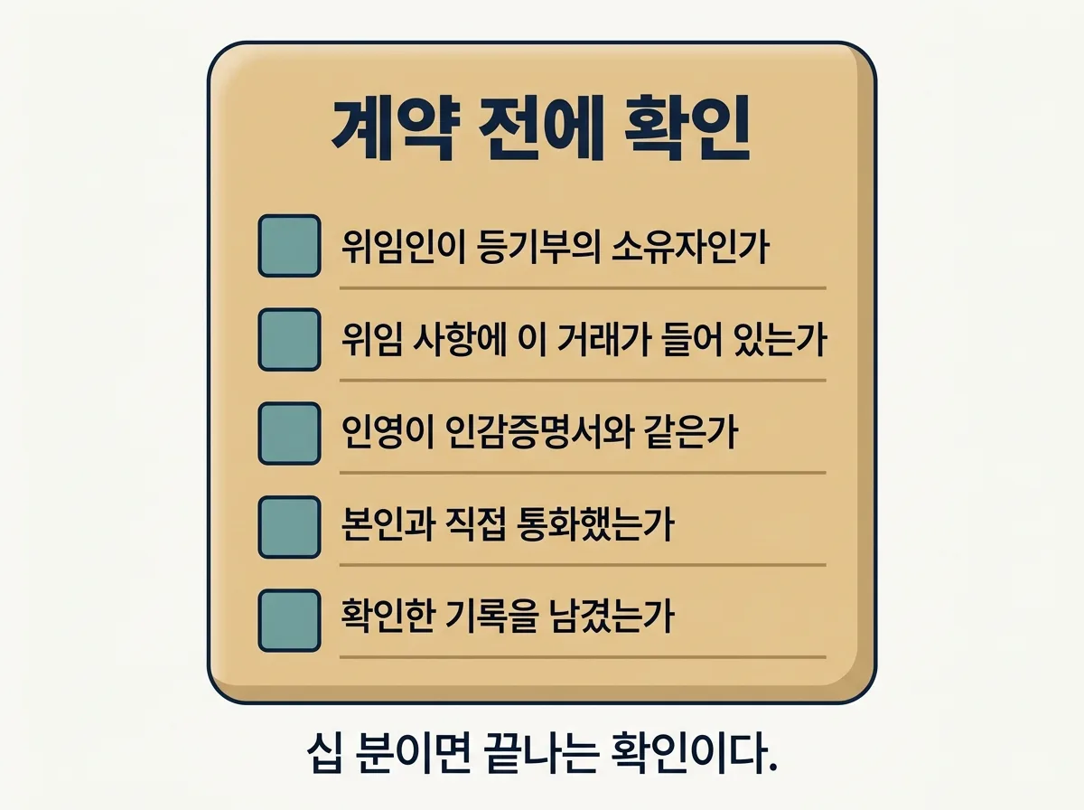 대리인과 계약하기 전에 확인할 다섯 가지 체크리스트 도해