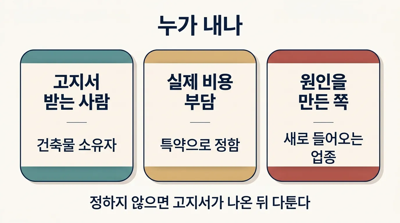 원인자부담금의 고지서 수령자와 실제 비용 부담자가 갈리는 구조 비교