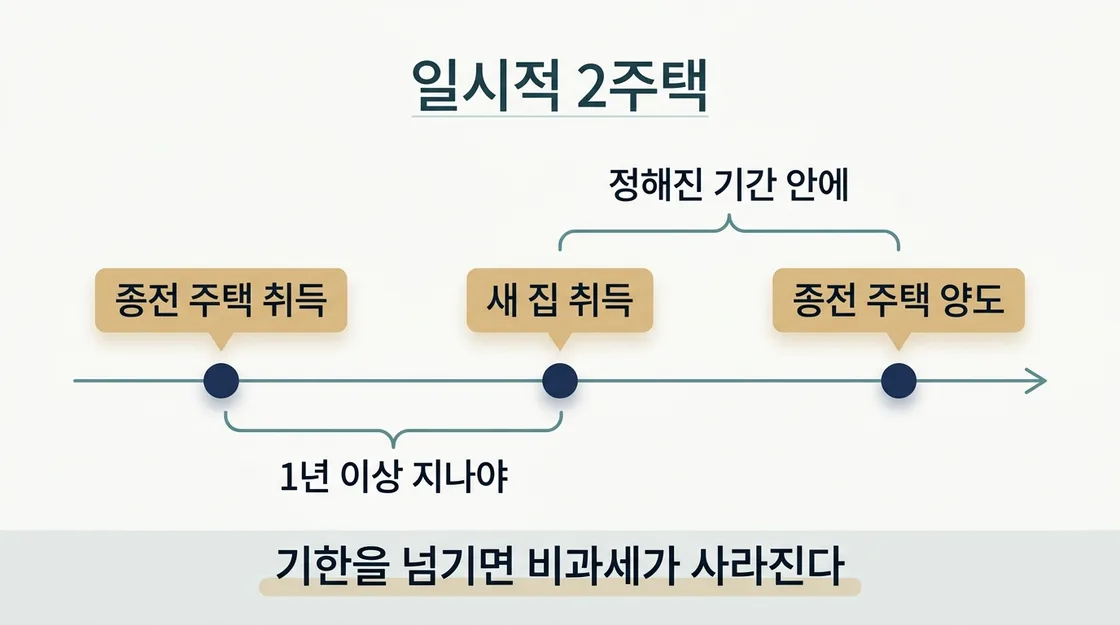 일시적 2주택 특례의 순서와 처분 기한 조건을 정리한 도해